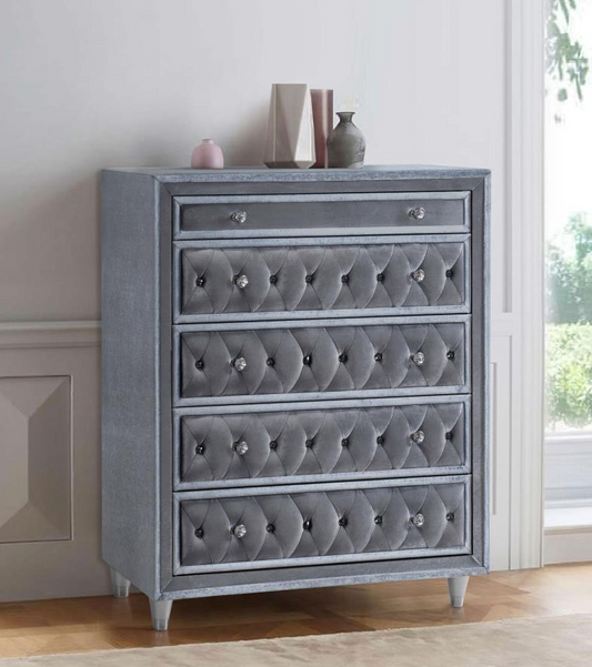 Antonella 5-Drawer Upholstered Chest - Gray