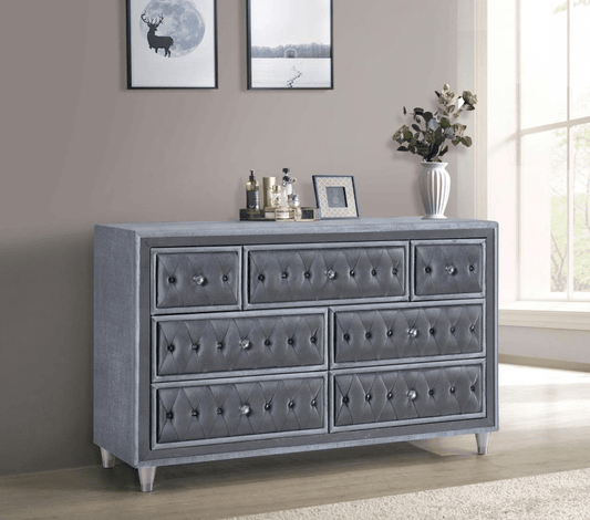 Antonella 7-Drawer Upholstered Dresser - Gray