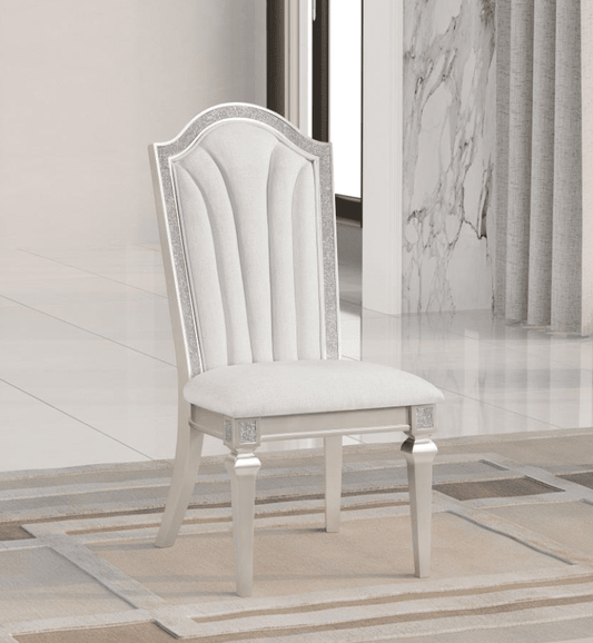 Evangeline Upholstered Dining Side Chair with Faux Diamond Trim Ivory and Silver Set of 2