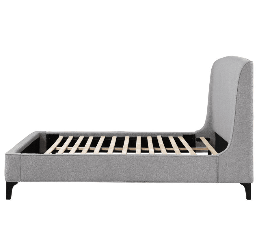 Mosby King Platform Bed with Curved Headboard in Light Gray Boucle Fabric