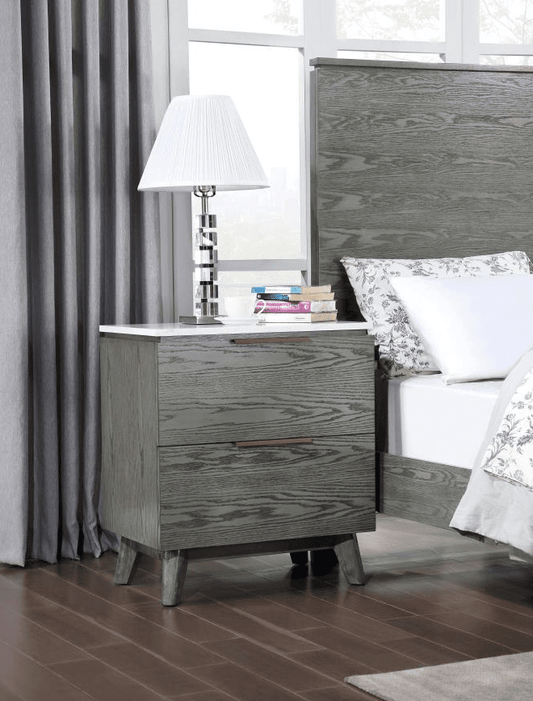 Nathan 2-drawer Nightstand with USB Port White Marble and Grey