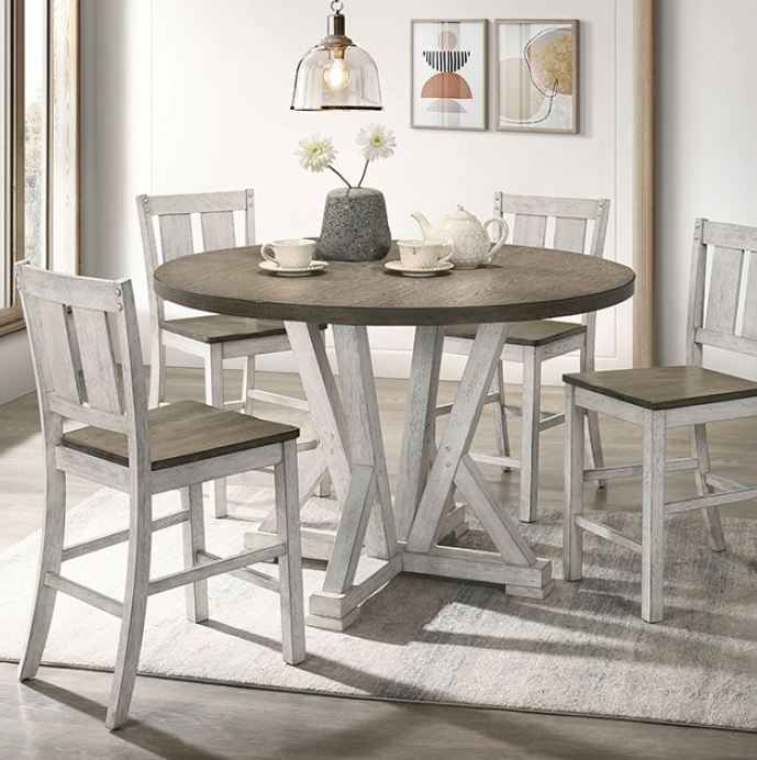 Dakota 48" 5-Piece Dining Set - Antique White & Ash Brown