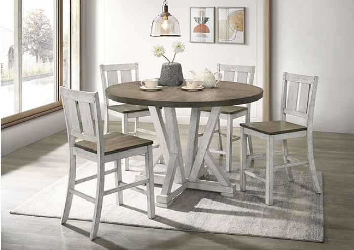 Dakota 48" 5-Piece Dining Set - Antique White & Ash Brown