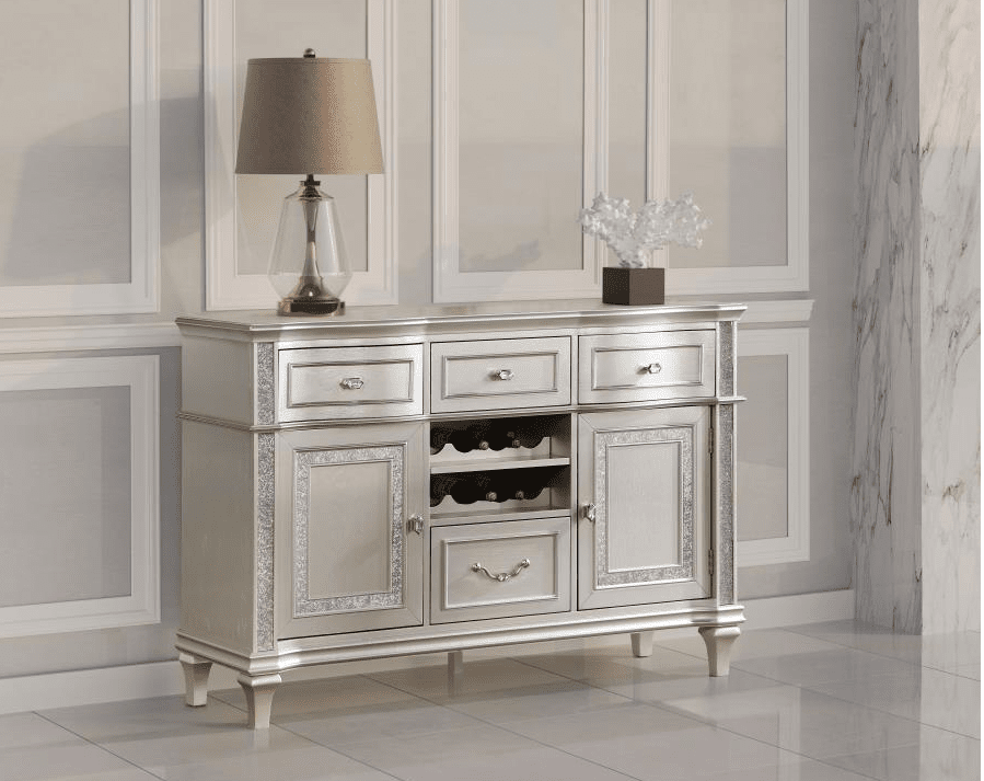 Evangeline 4-Drawer Sideboard Server With Faux Diamond Trim Silver