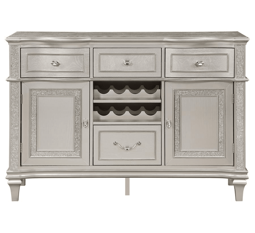 Evangeline 4-Drawer Sideboard Server With Faux Diamond Trim Silver