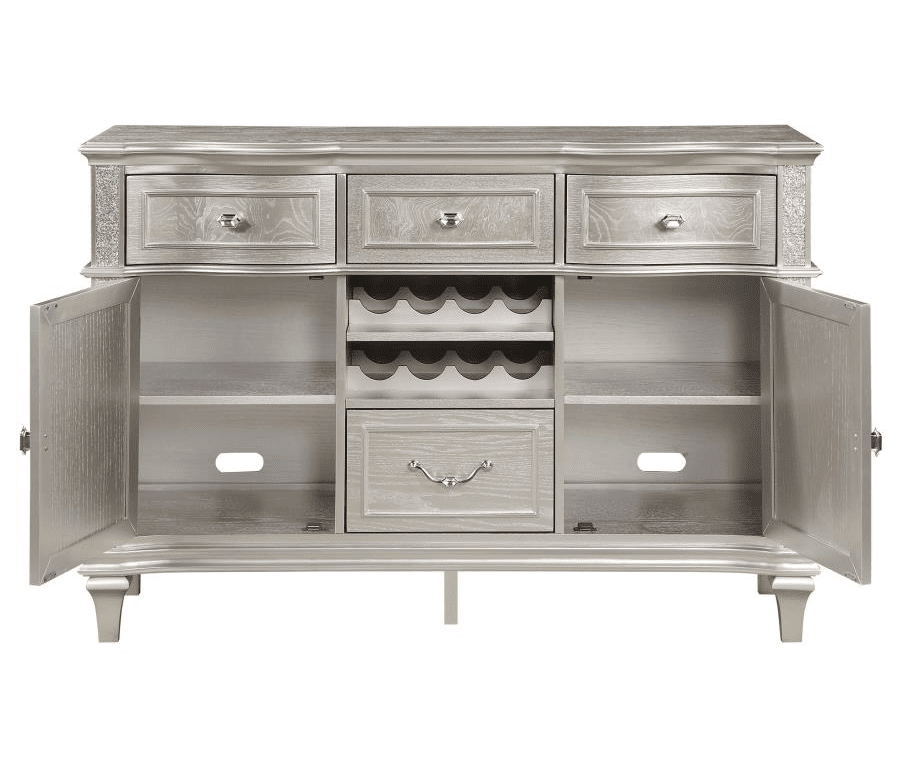 Evangeline 4-Drawer Sideboard Server With Faux Diamond Trim Silver