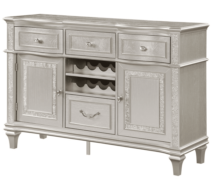 Evangeline 4-Drawer Sideboard Server With Faux Diamond Trim Silver