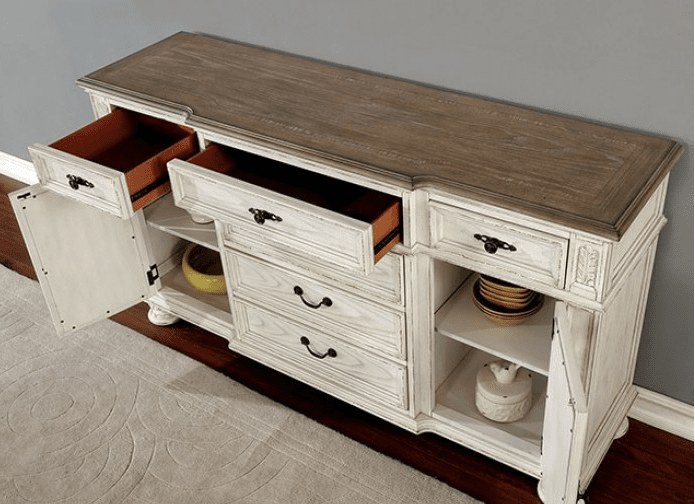 Arcadia Rustic Dining Server with Wine Storage - Antique White