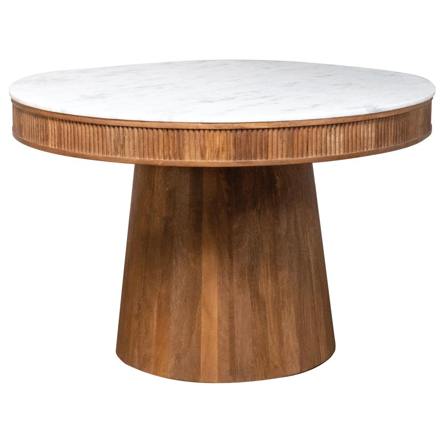 Ortega Round Marble Top Solid Base Dining Table White and Natural