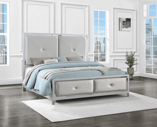 LaRue Upholstered Tufted Queen Panel Bed Silver