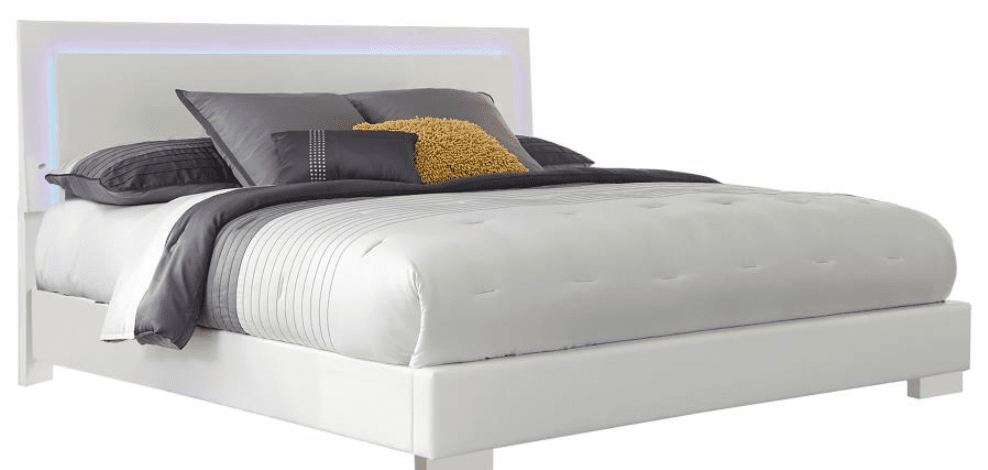 Roxbury Modern White Low Profile Full Bed with LED Lighting