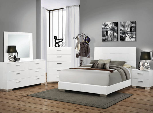 Roxbury Modern King Bedroom Set in Glossy White