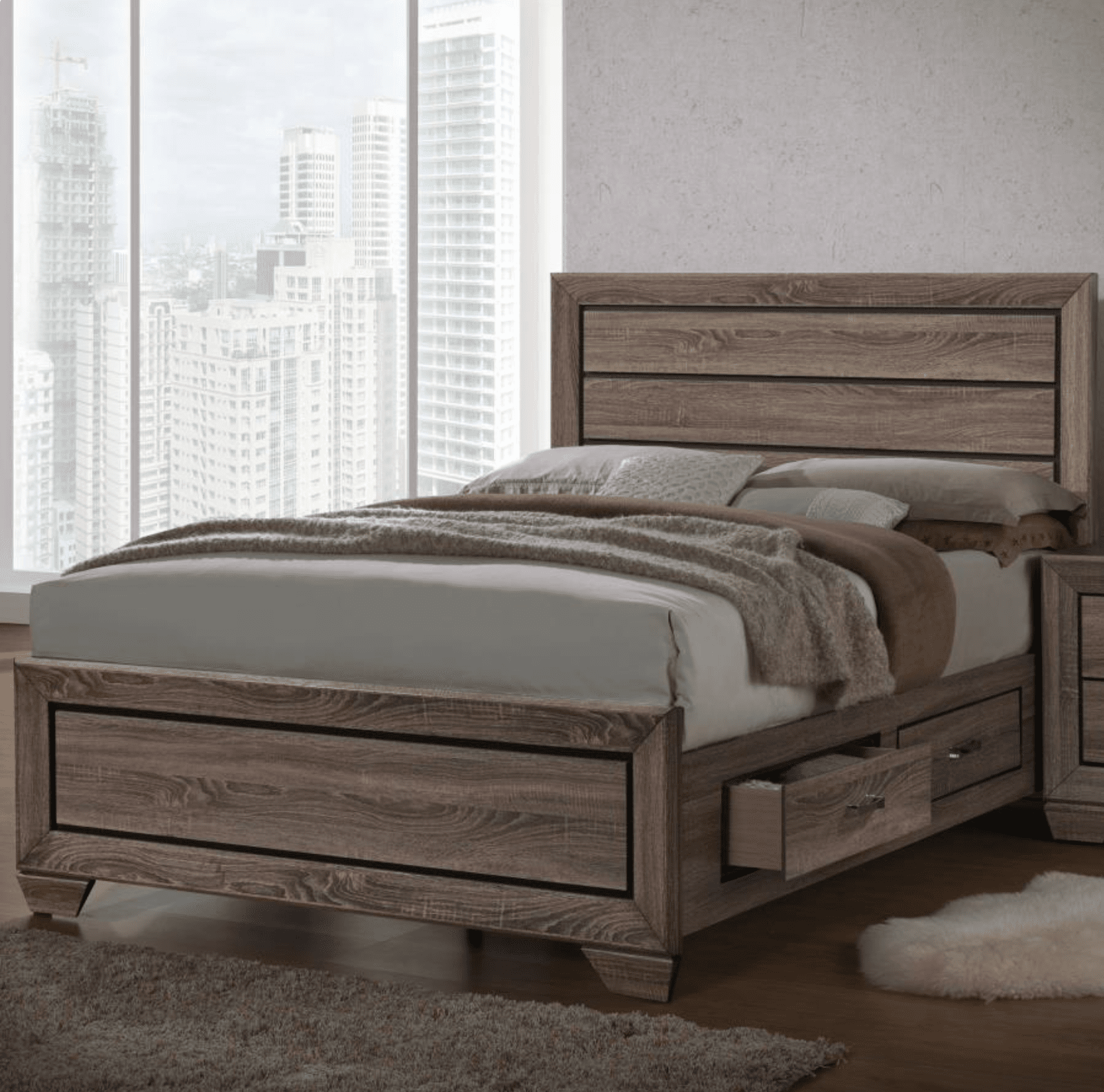 Holt King Platform Storage Bedroom Set - Washed Taupe