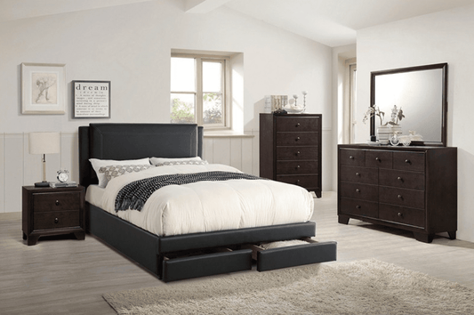 Modern Full Size Black PU Leather Platform Storage Bed