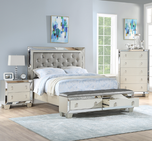 Dali King Storage Bedroom Set - Silver & Mirror