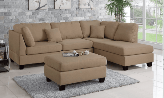 Jones Reversible Linen Sectional & Ottoman Set - Sand