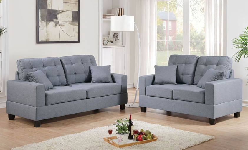 Bass 2-Piece Sofa & Loveseat Set with Pillows - Gray Linen