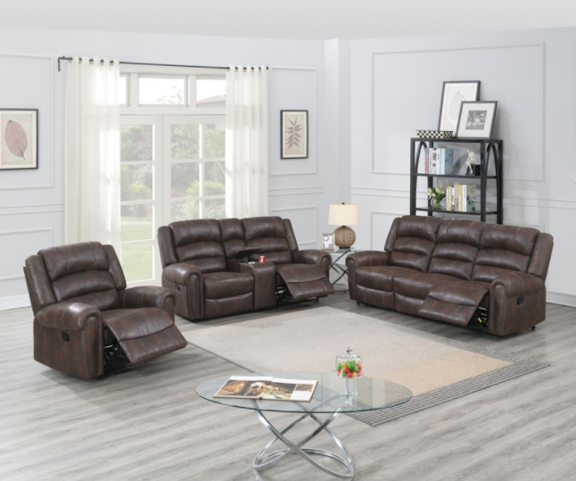 Landon 3-Piece Faux Leather Motion Living Room Set - Chocolate