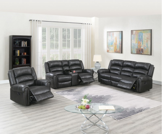 Landon 3-Piece Faux Leather Motion Living Room Set - Black