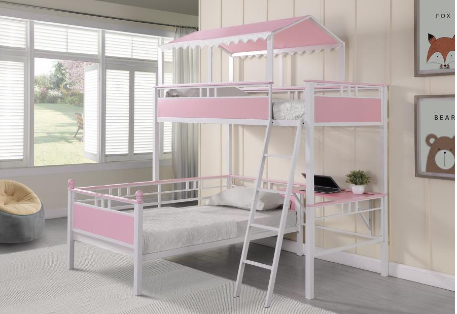 Alexia Twin Over Twin Workstation Bunk Bed Pink And White