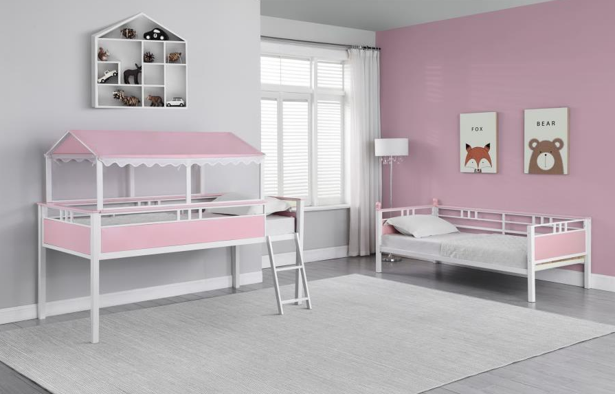 Alexia Twin Over Twin Workstation Bunk Bed Pink And White