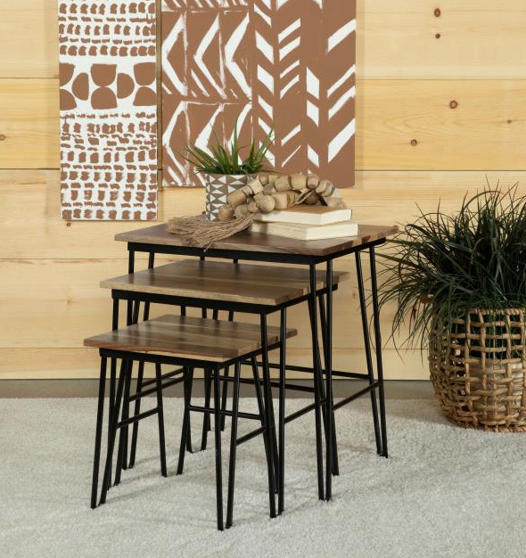 Nayeli 3-piece Nesting Table with Hairpin Legs Natural and Black