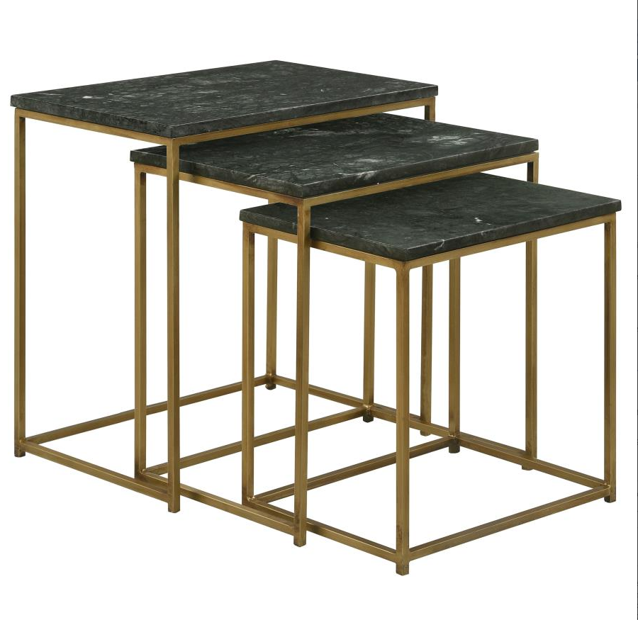 Caine 3-piece Nesting Table with Marble Top - Green