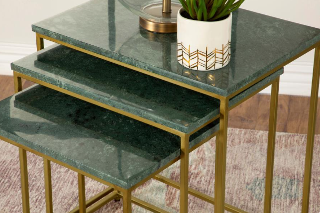 Caine 3-piece Nesting Table with Marble Top - Green