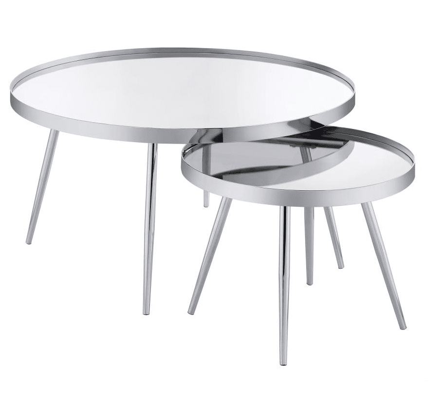 Kaelyn 2-Piece Round Mirror Top Nesting Coffee Table Chrome