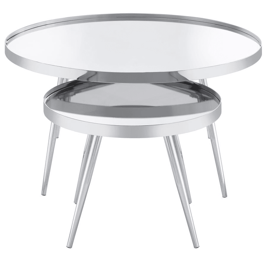 Kaelyn 2-Piece Round Mirror Top Nesting Coffee Table Chrome