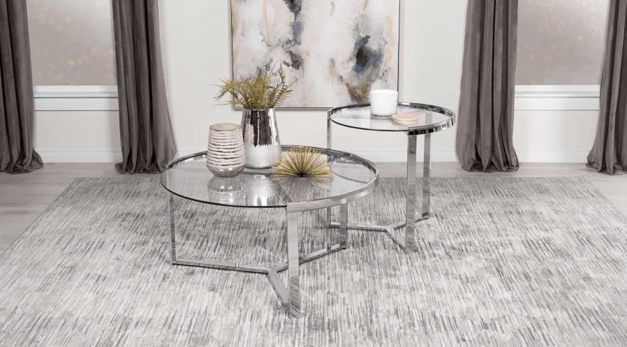 Delia 2-Piece Round Glass Top Nesting Coffee Table Clear and Chrome