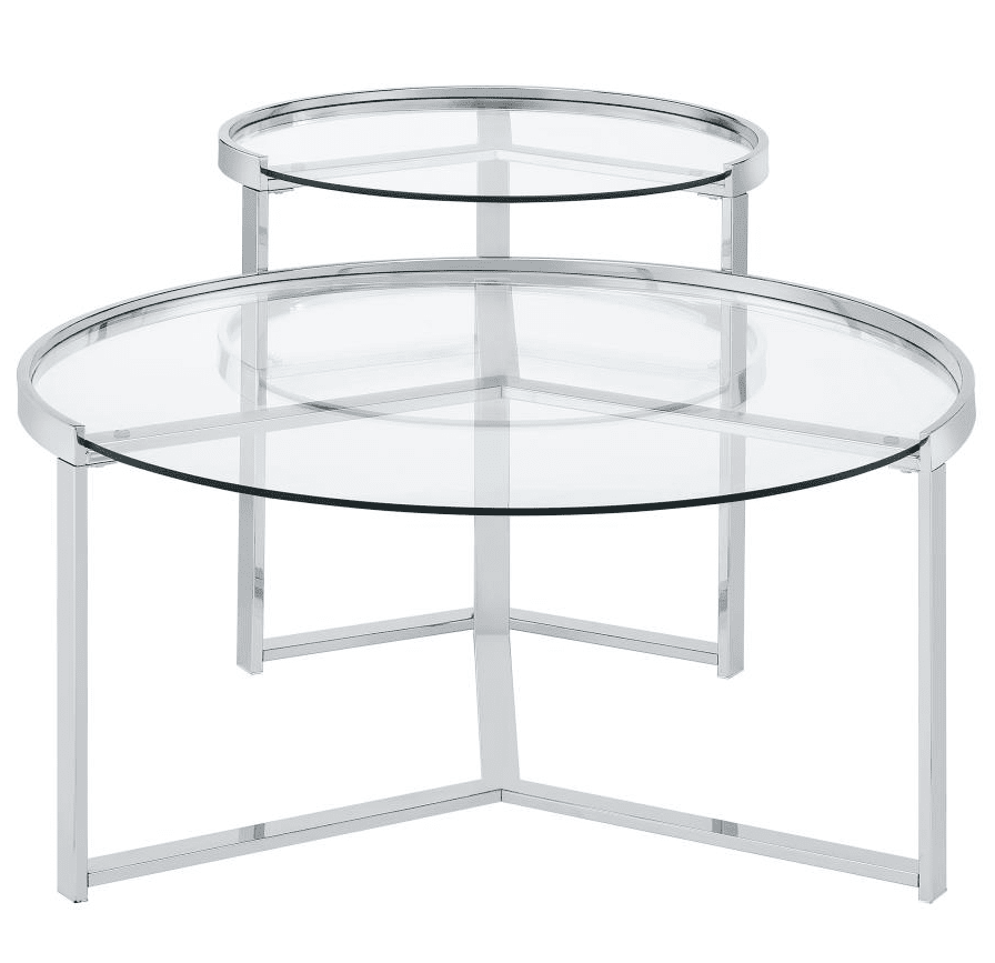 Delia 2-Piece Round Glass Top Nesting Coffee Table Clear and Chrome