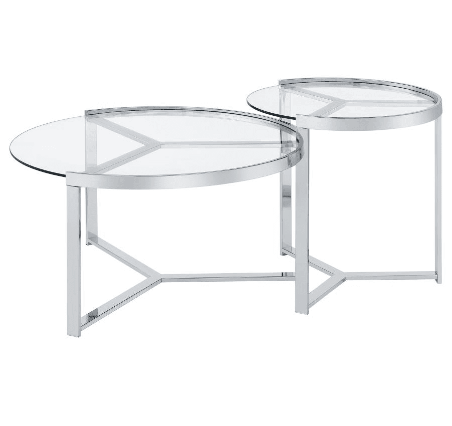 Delia 2-Piece Round Glass Top Nesting Coffee Table Clear and Chrome