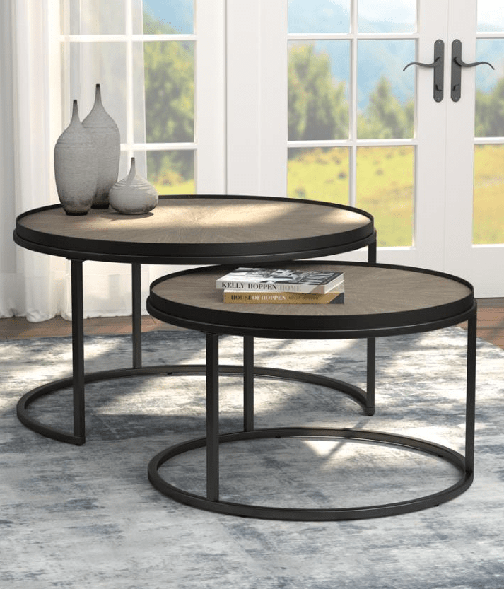 Rodrigo 2-piece Round Nesting Tables Weathered Elm