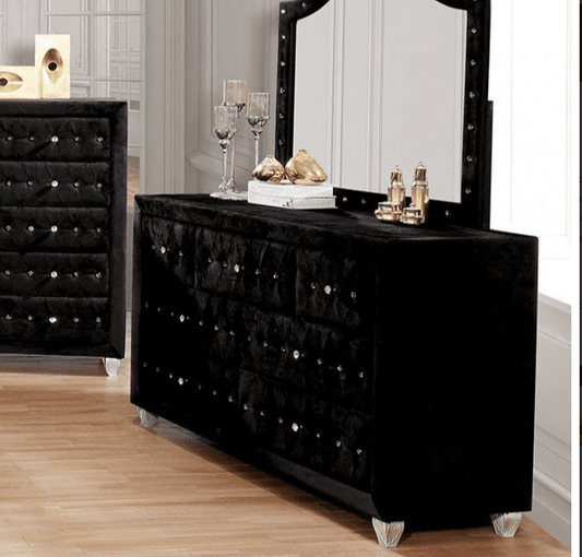 Alzir Glam Style 7 Drawer Upholstered Dresse - Black