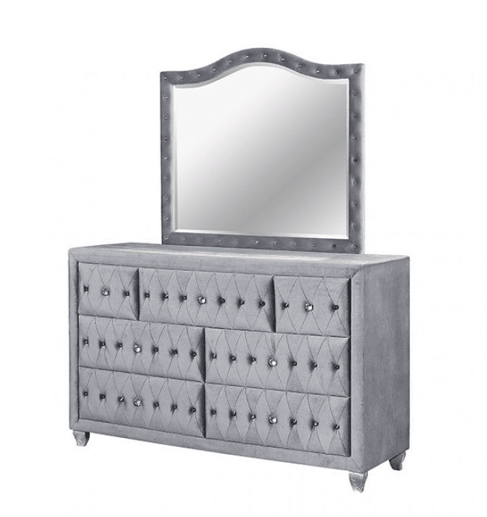 Alzir Glam Style 7 Drawer Upholstered Dresse - Gray