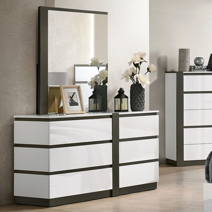 Birsfelden Modern High Gloss Dresser - White & Gray