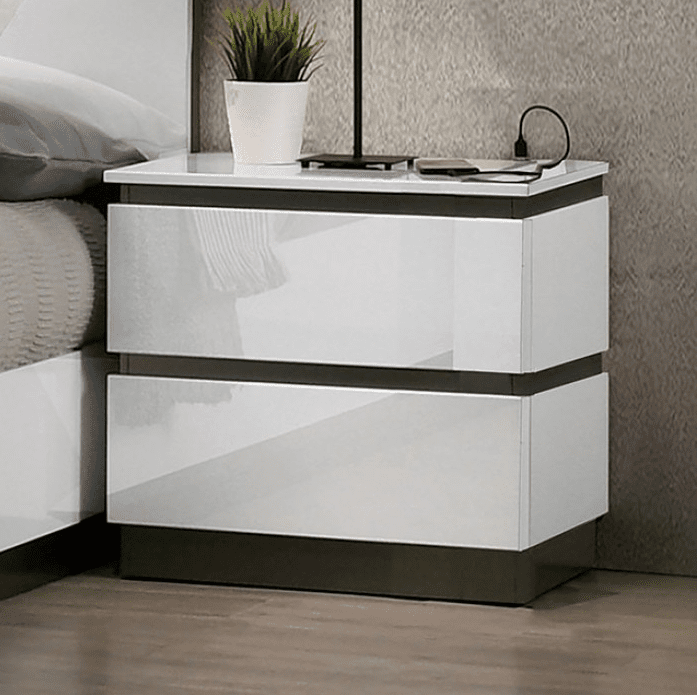 Birsfelden Modern High Gloss Nightstand - White & Gray