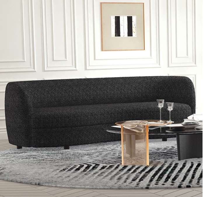 Versoix Contemporary Sofa in Black Boucle