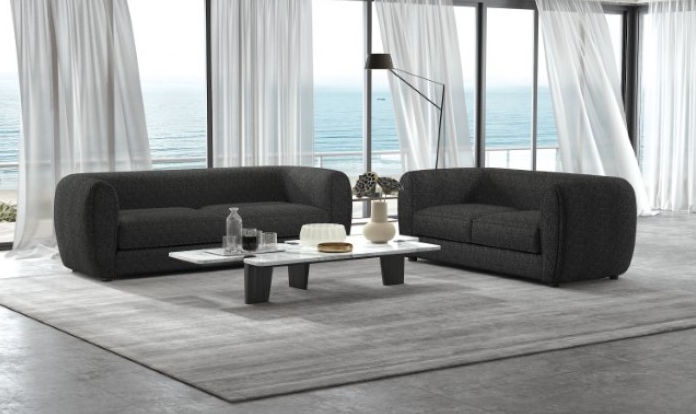 Verdal Contemporary Sofa in Black Boucle