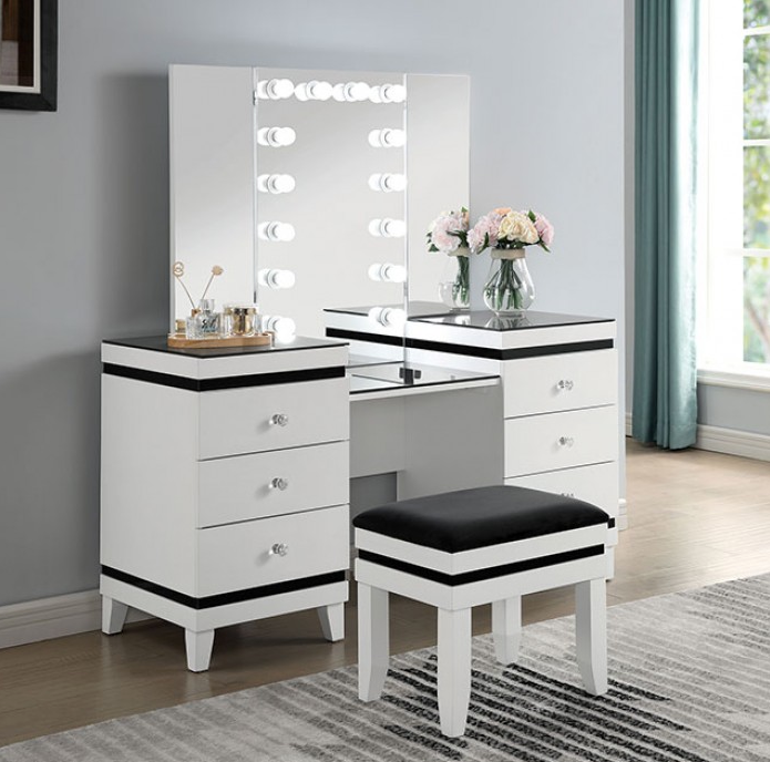 Madonna Vanity Set in Black & White with Crystal Knobs