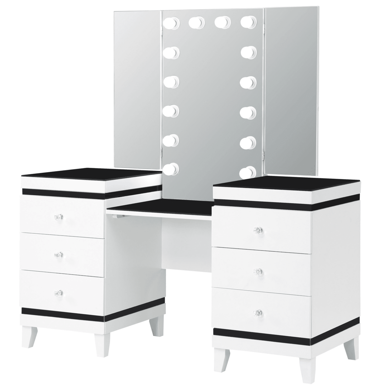 Talei 6-Drawer Vanity Set With Hollywood Lighting Black And White