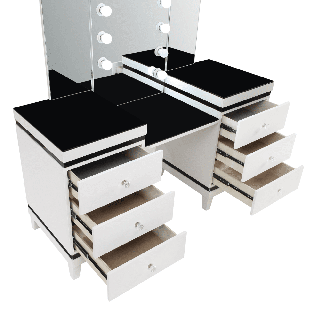 Talei 6-Drawer Vanity Set With Hollywood Lighting Black And White