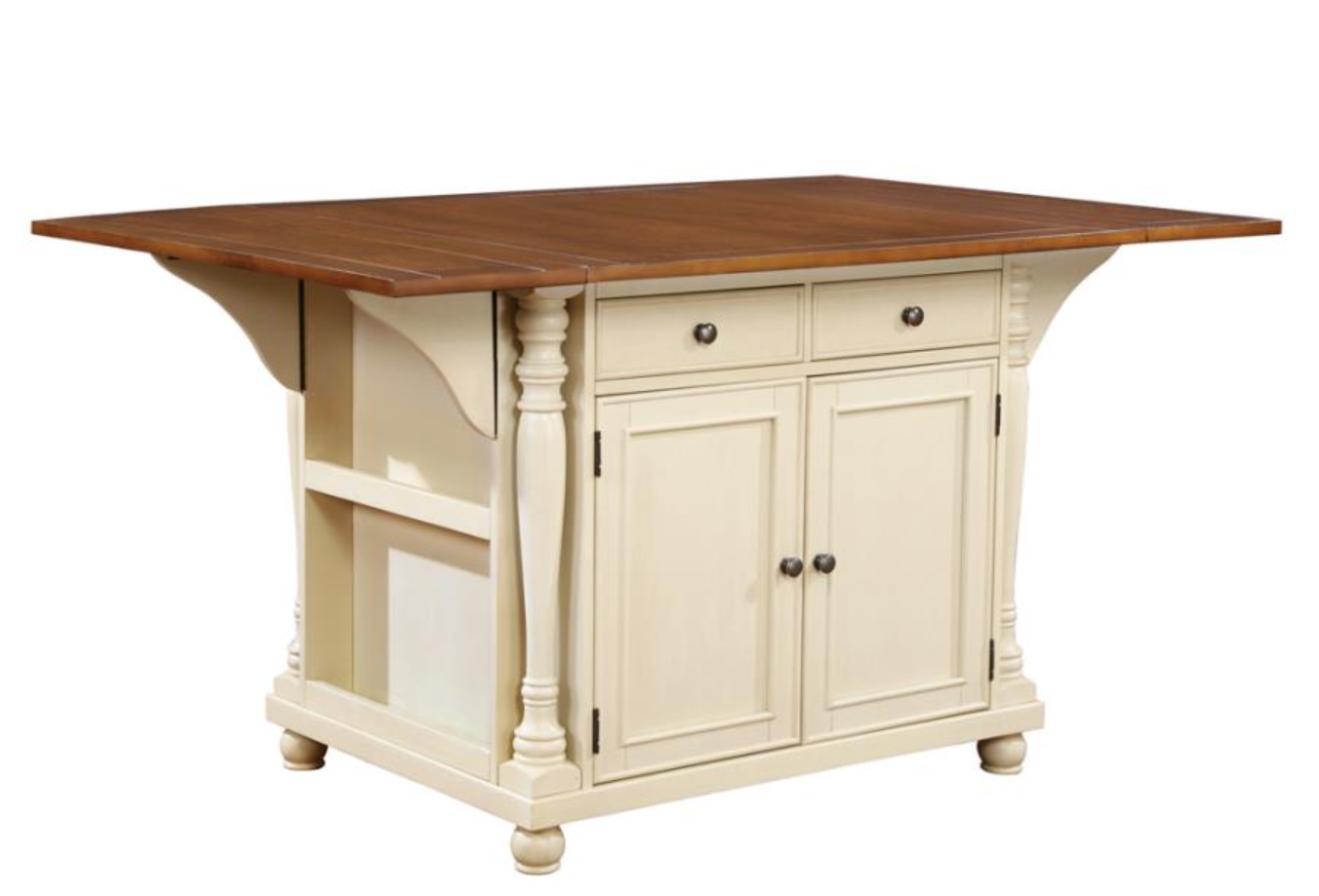 Slater 2-Drawer Kitchen Island With Drop Leaves Brown And Buttermilk