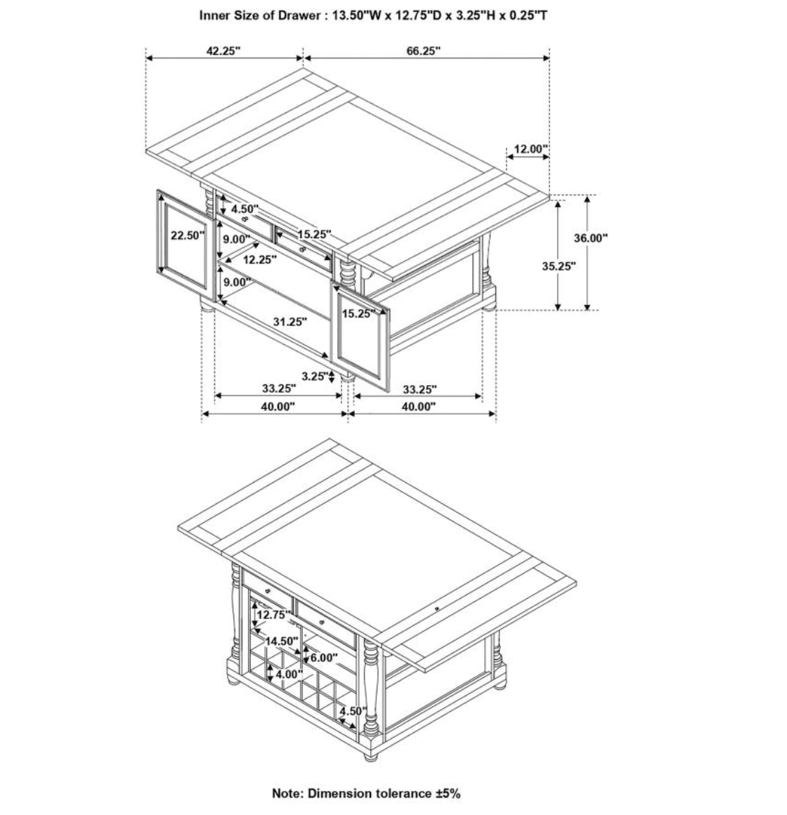 Slater 2-Drawer Kitchen Island With Drop Leaves Brown And Black