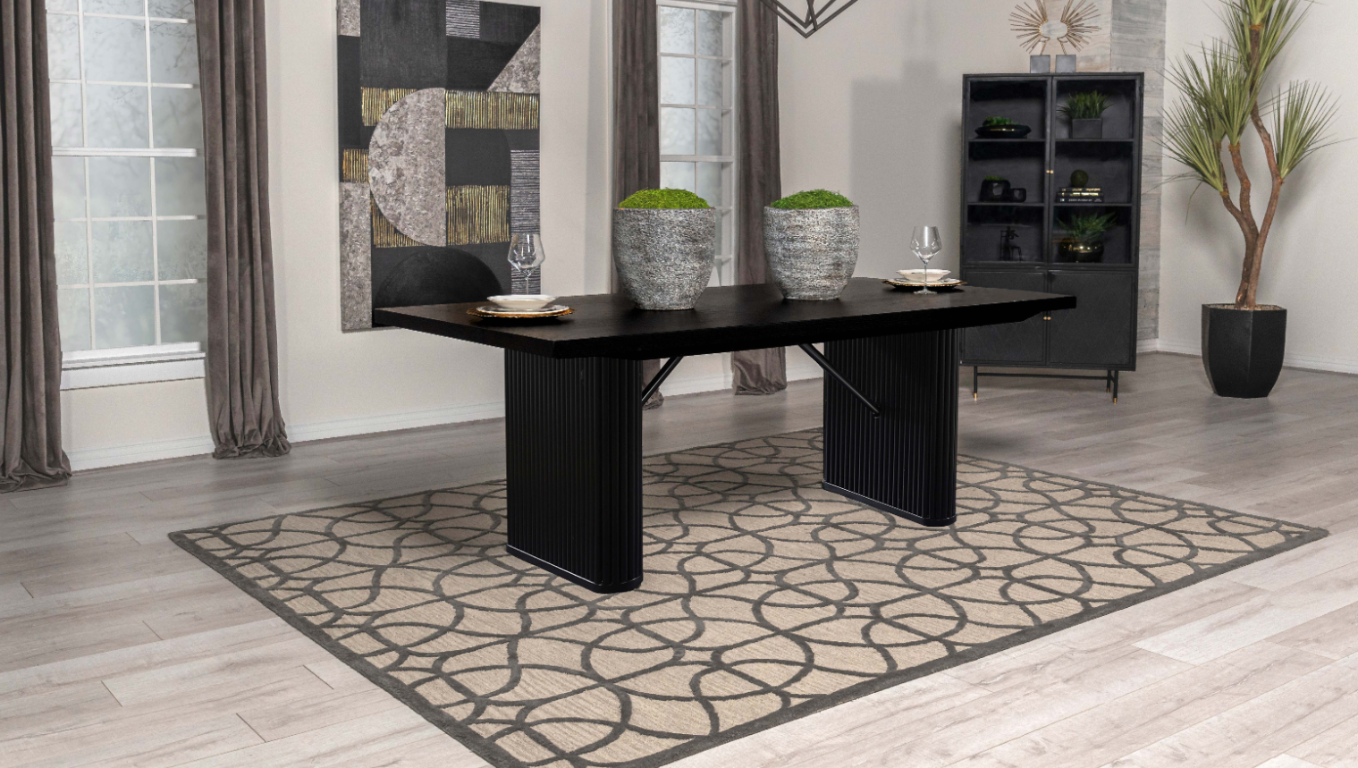 Catherine Rectangular Double Pedestal Dining Table Black