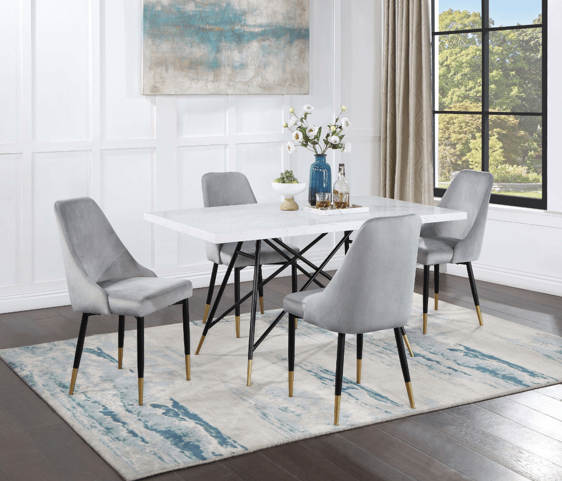 Gabrielle 5-Piece Marble Top Rectangular Dining Table Set White And Grey