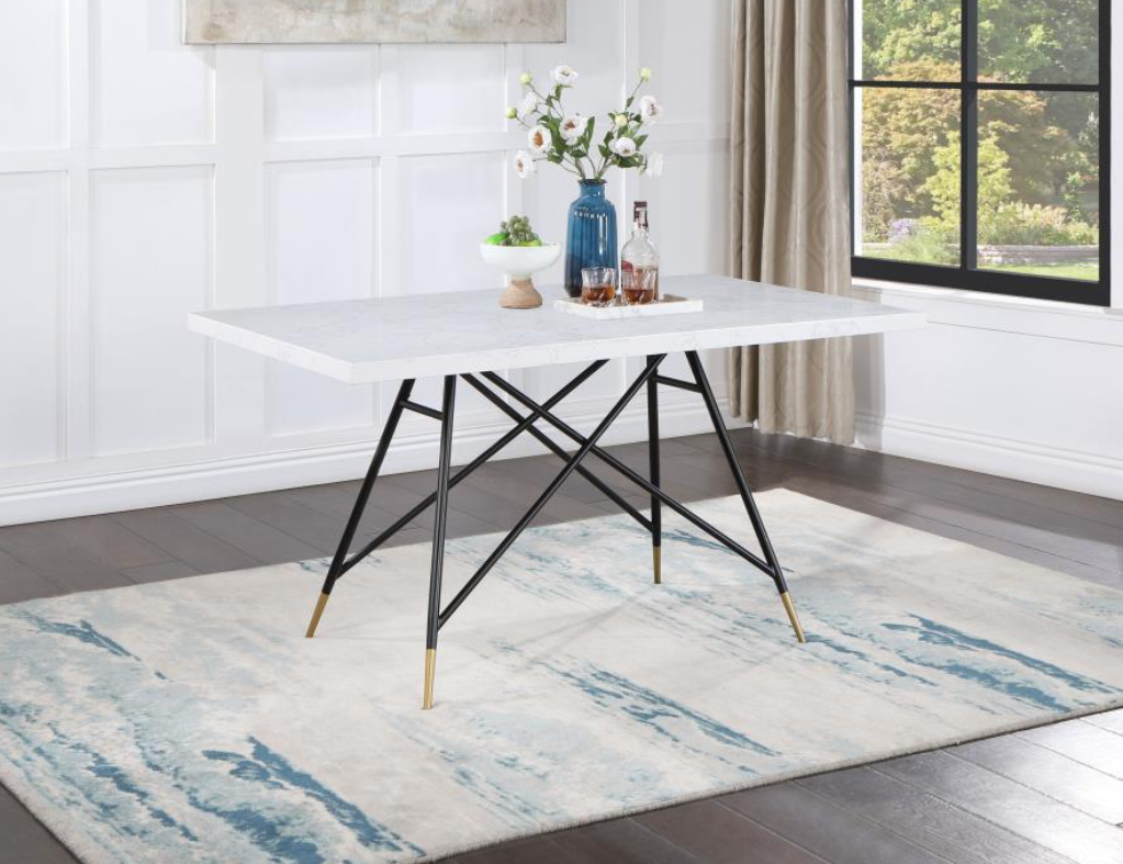 Gabrielle Rectangular Marble Top Dining Table White and Black