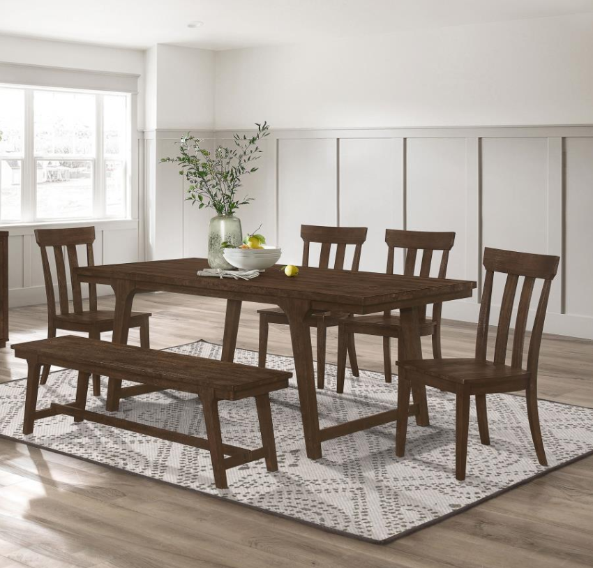 Reynolds 6-Piece Rectangular Dining Table Set Brown Oak