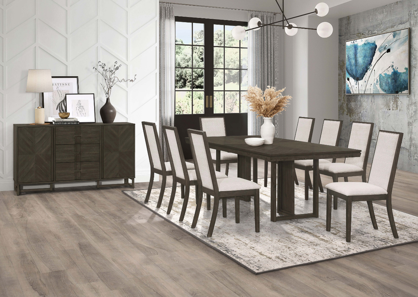 Kelly Rectangular Dining Set - Beige & Dark Gray